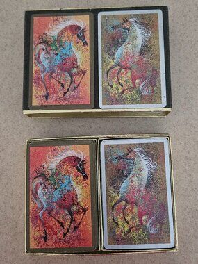 RARE VINTAGE ANTIQUE CONGRESS GOLD EDGE HORSE 2 DECKS CEL U TONE PLAYING CARDS